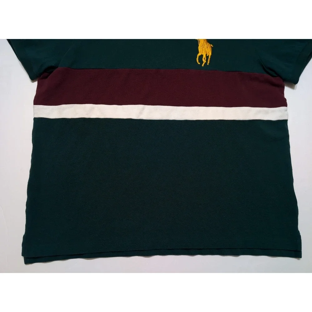 POLO RALPH LAUREN Big Pony Shirt Green Red Striped XL Custom Fit